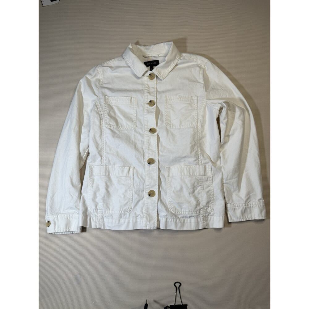 Talbots Women’s Utility Jacket L White Cotton Stretch Button Front Casual Coat